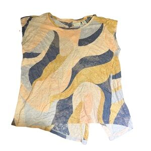 Rachel Zoe Linen Abstract Patterned Cap Sleeve Top Size Large Colorblock Summer